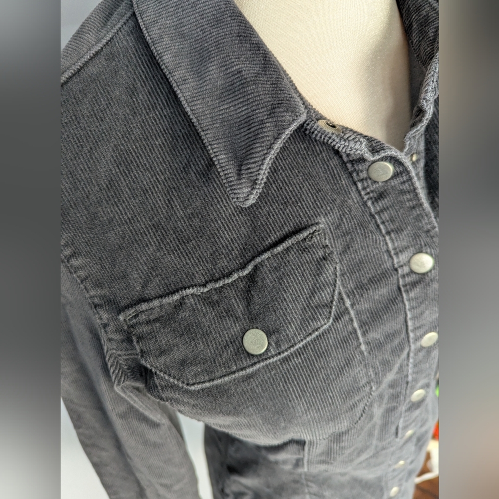 ASOS Denim Western Fitted Shirt Dress In Grey Cord - Picture 4 of 7